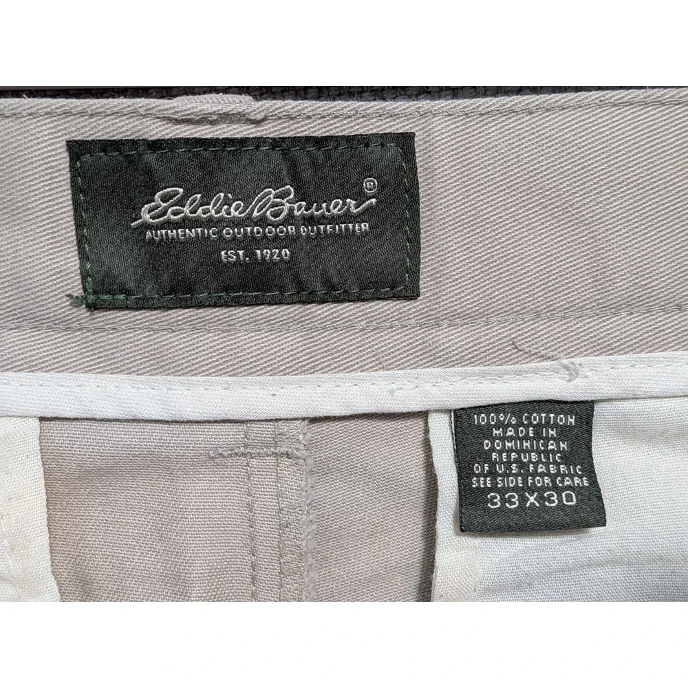 Eddie Bauer Mens Pants Beige 33x30 Twill Breathable Pockets Classic Pleated 100%